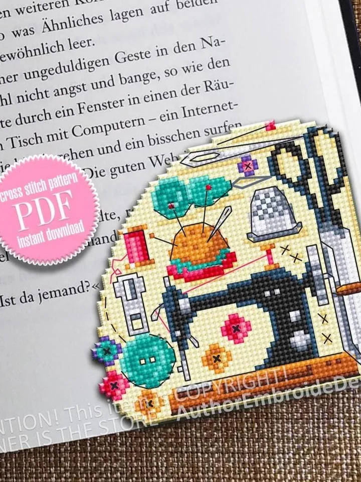 Corner bookmark cross stitch pattern PDF download Sewing cross stitch chart, Needlepoint bookmark pattern digital PDF, Sewing machine #B454
