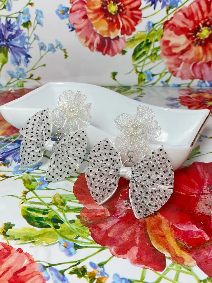 Fabric bow earrings. Handmade. Handmade jewelry.