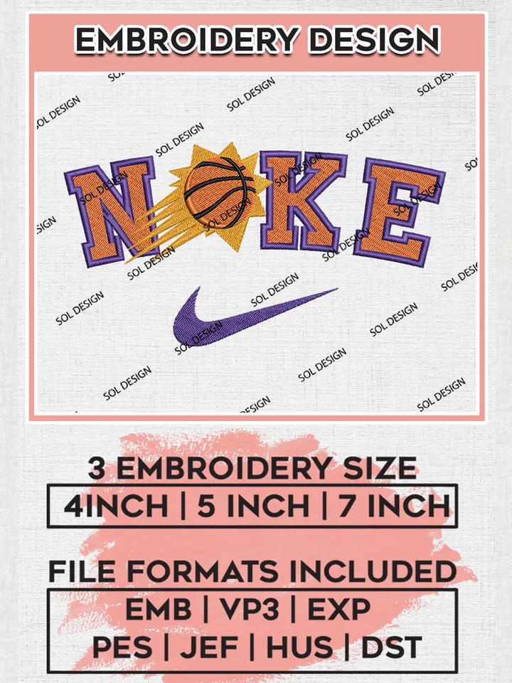 Nike Phoenix Suns Machine Embroidery Designs, NBA Phoenix Suns Embroidery Design Files, NBA Suns Logo, NBA Machine Embroidery Designs, NBA Embroidery Designs, Digital Download