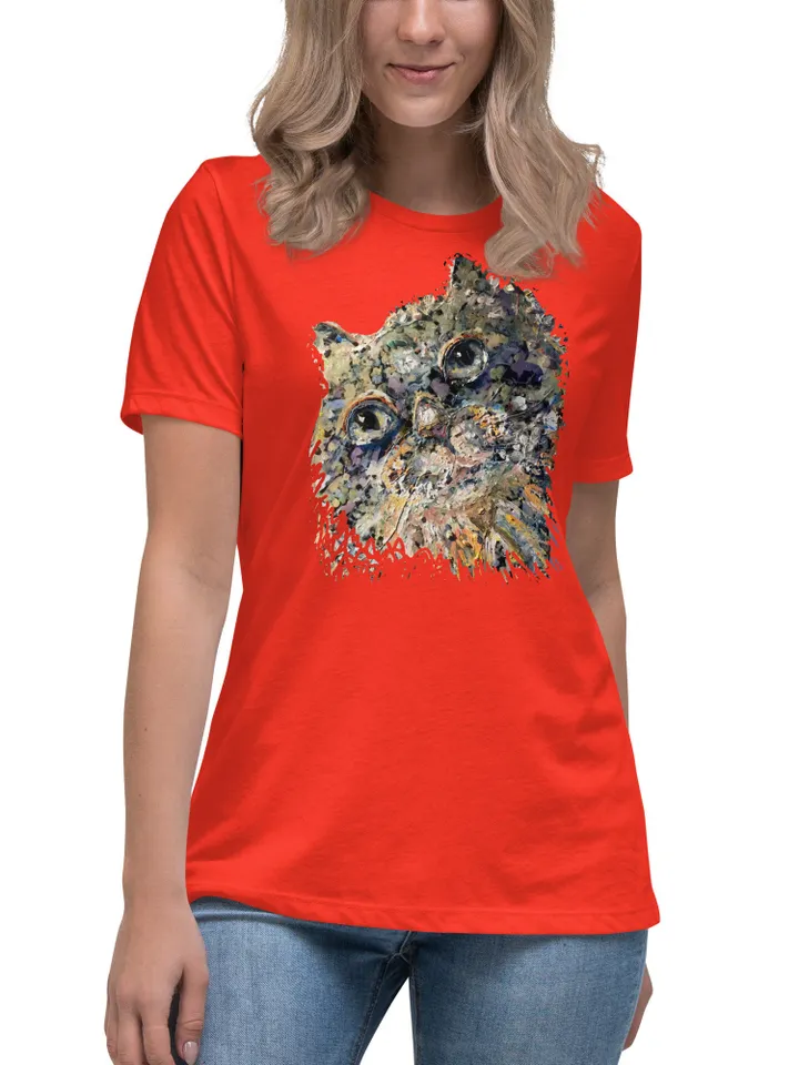 Dreamy cat Women's Relaxed T-Shirt,designer cat t shirts,cat wearable gifts,unique handmade shirts,cat lovers gifts,women special wear gift