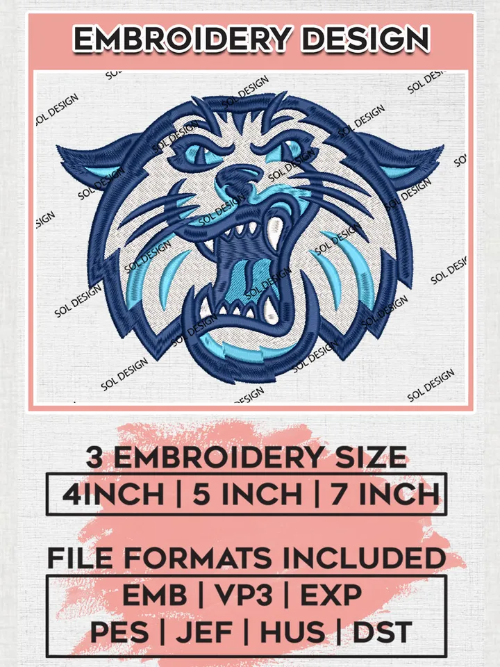 NCAA Villanova Wildcats Team Head Mascot Logo Embroidery Design Files, NCAA Villanova Wildcats Machine Embroidery, NCAA Teams, Game Day, 3 sizes, NCAA Machine embroidery designs, Digital Download