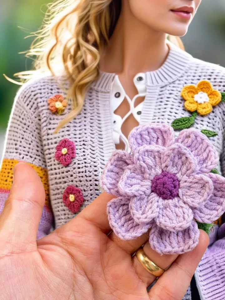 3D Flower Crochet Brooch Pattern  - Easy Crochet Flower Motif Pattern For Baby Blanket - Beginner Friendly Step by Step Instructions