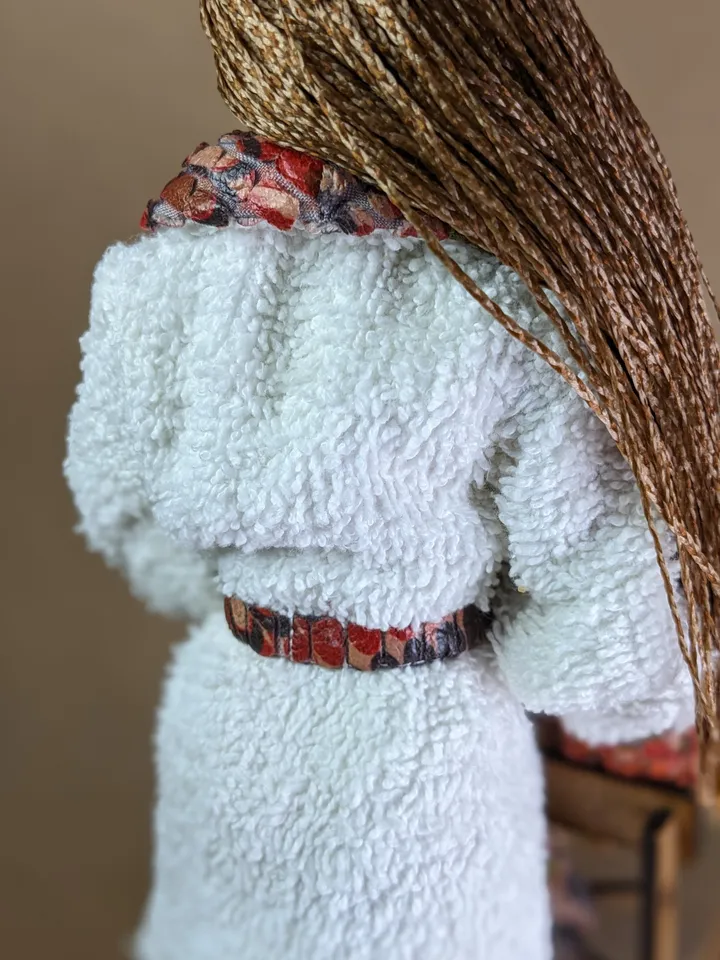 Handmade white & brown terry bathrobe for 1/6 scale fashion female dolls