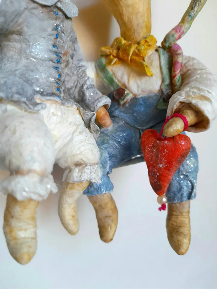 Bunny Couple Love Theme Room Decor Spun Cotton Ornament Heart Swing Decor Engagement Gift for Friend