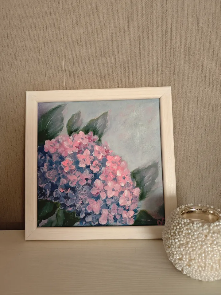 Hydrangea Original Painting Floral Original Art Flowers Modern Artwork Bright Hydrangea Wall Art Oil Painting 8 x 8 inches by Olga SokolovaArt