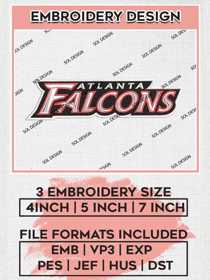 Atlanta Falcons Wordmark Logo Embroidery Design Files, NFL Falcons, NFL Embroidery Designs, NFL TAtlanta Falcons Machine Embroidery Design, Digital Download