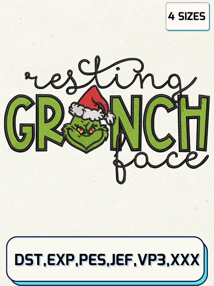 Resting Grinch Face Embroidery Design,Christmas Embroidery Designs,Machine Embroidery Files,Grinch Embroidery Design,4 Sizes