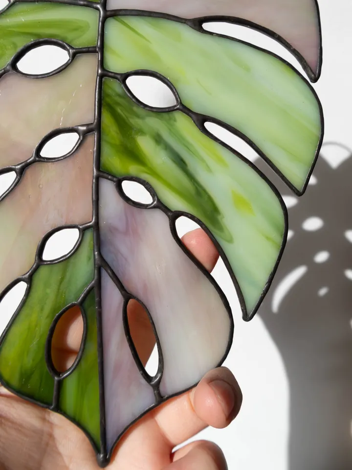 Stained glass monstera, Floral home decor, Plant lover gift