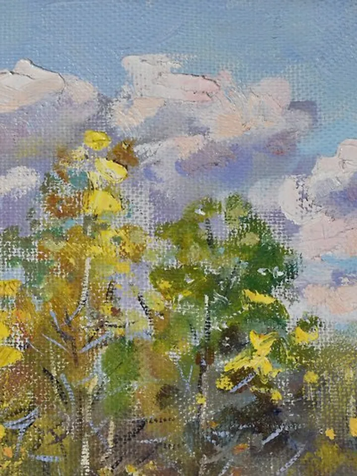 Autumn Painting Lake Landscape Birch Tree Original Art Nature Plein Air