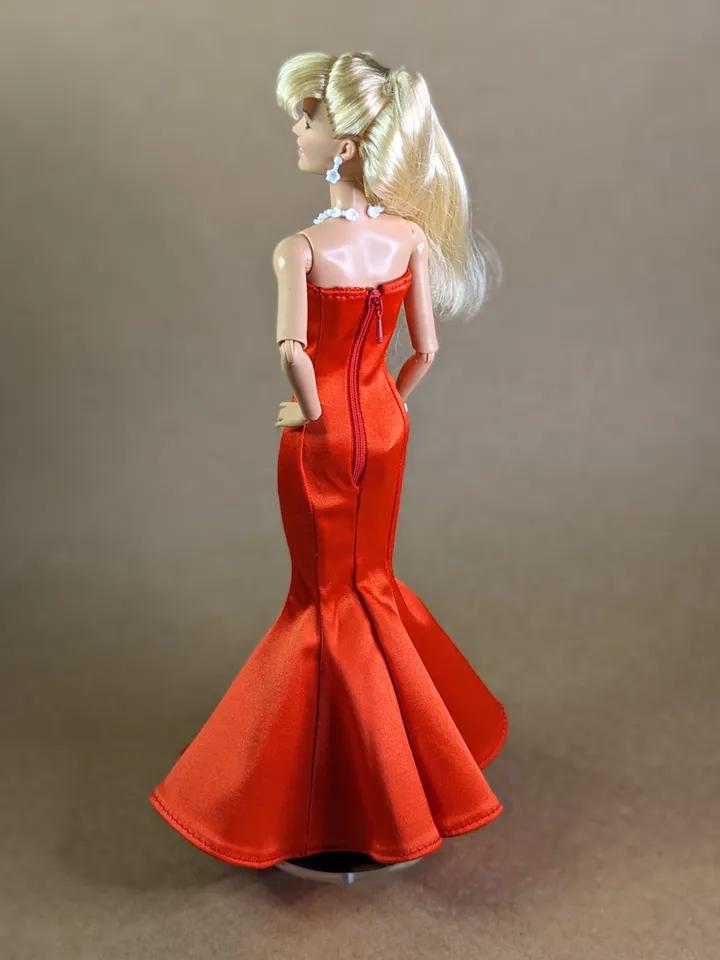 Handmade hot red evening maxi dress for 1/6 scale fashion female dolls