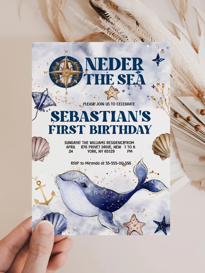 Editable ONEder the Sea First Birthday Invitation; Under the Sea Party; Ocean Party Birthday Template Instant Download;