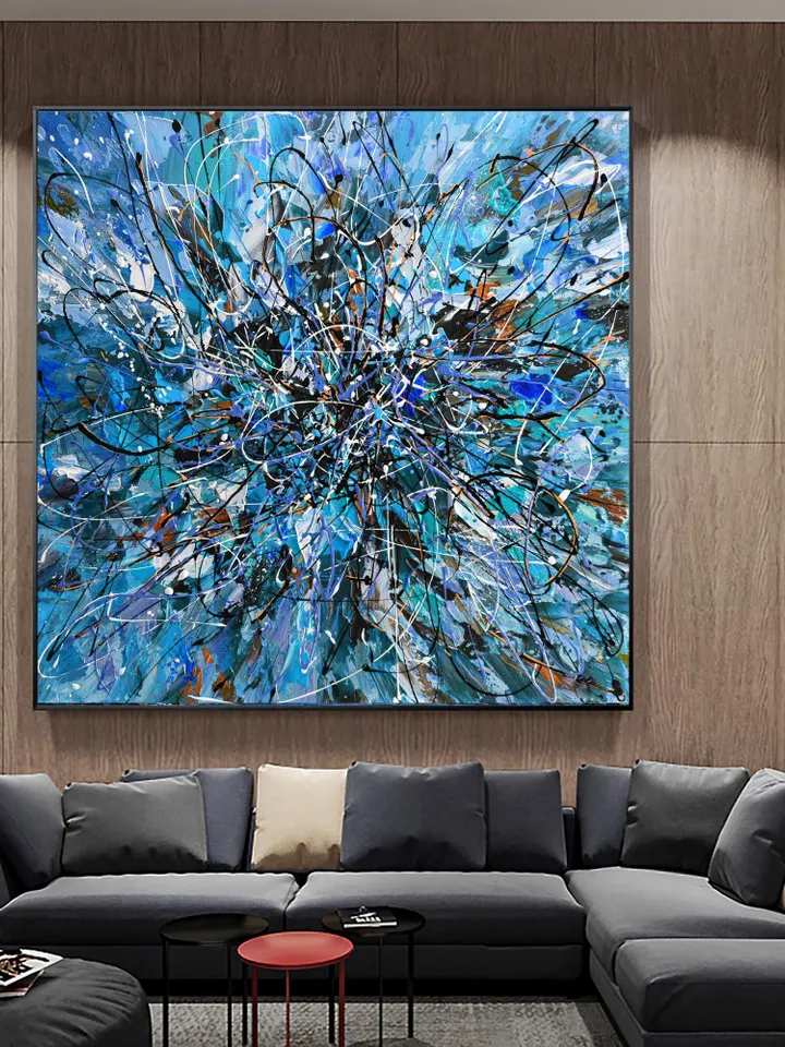 Original Abstract Acrylic Painting on Canvas, Large Wall Art, Boho Decor, Bule Painting, Modern Art, Office or Living room Decor, Home Decor
