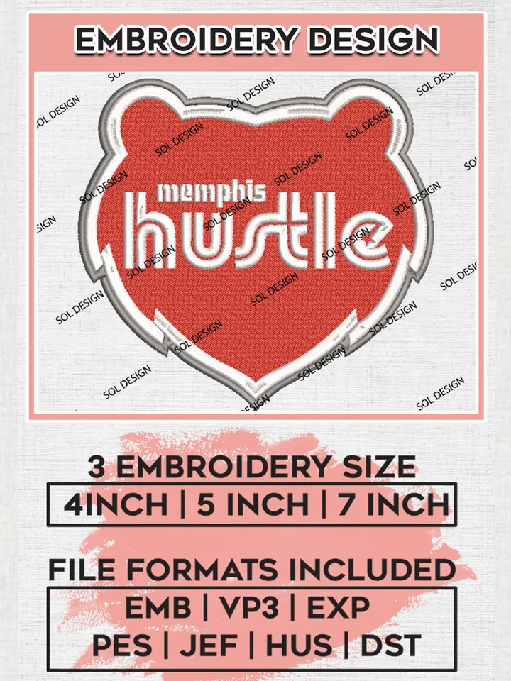 Memphis Hustle Basketball Team Logo Embroidery Designs, NBA G League Team Embroidery Files, Basketball Machine Embroidery Designs, NBA Memphis Hustle Team Logo, Sport Machine Embroidery Design, Digital Download