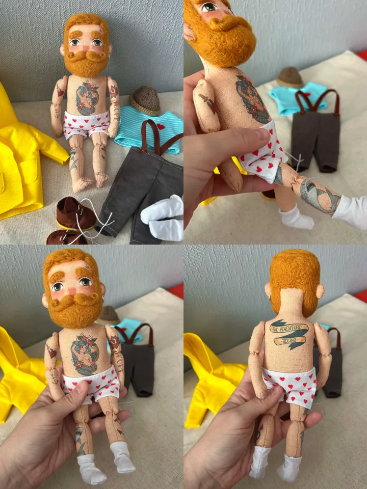 Textile doll sailor with yellow hair
