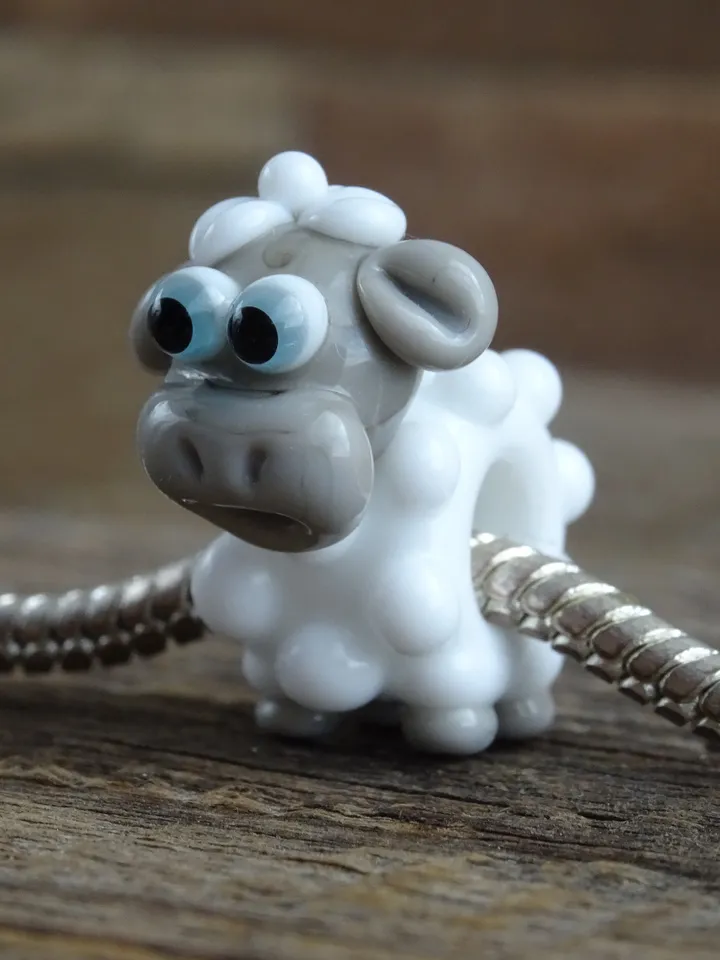 Sheep charm bead sheep Jewelry sheep bracelet glass sheep gift sheep miniature sheep glass beads large hole beads lampwork beads European