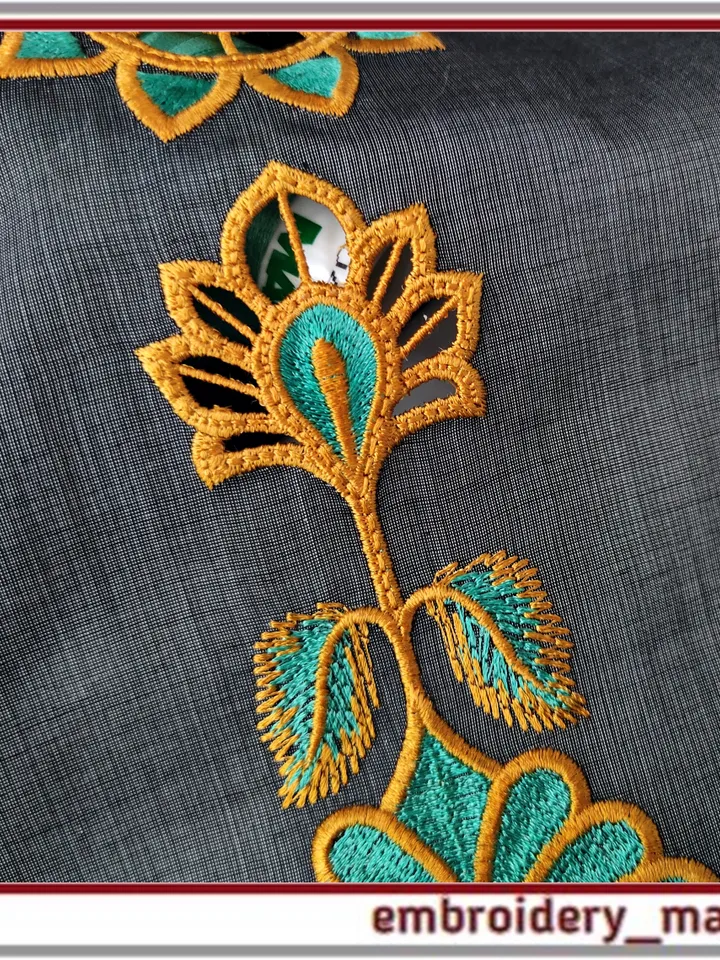 In the hoop Cutwork oriental style flowers, set of 6 elements Machine Embroidery Designs