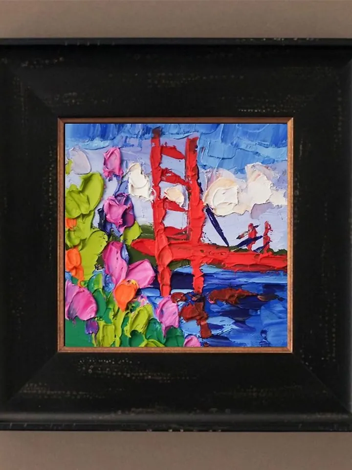 油畫原作 Golden Gate 手工油畫 Original Art San Francisco Flowers Oil Painting Verafe