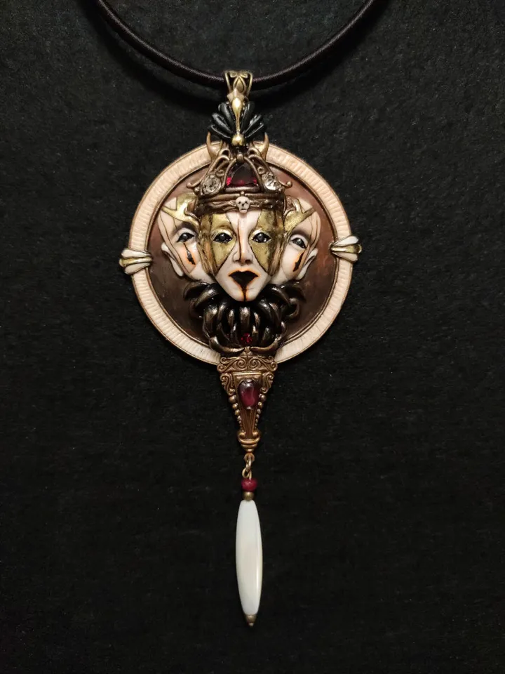 Venetian Mask Jewelry, Antique bronze necklace, Trinity Necklace