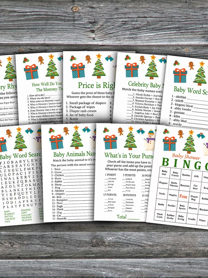 Christmas themed baby shower games bundle,Christmas Baby Shower games package,Fun Baby Shower Games,9 Printable Games229