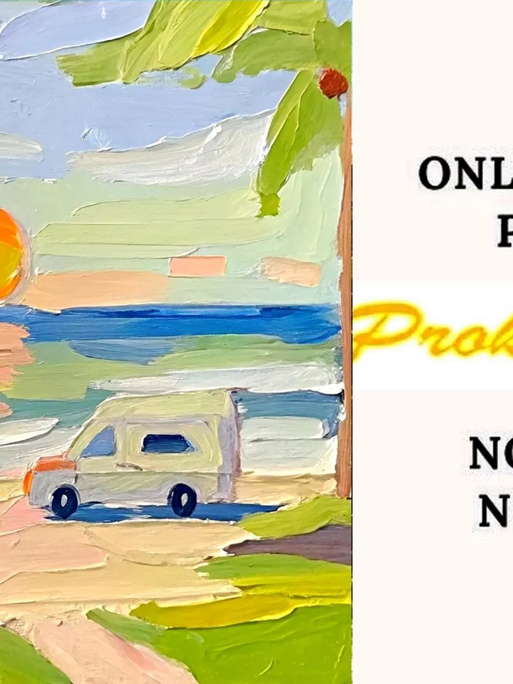 San Diego Beach Travel Original Art Impasto Oil Painting Small Camper Vanlife Impressionist Artwork Gift by ArtProkopaloSv