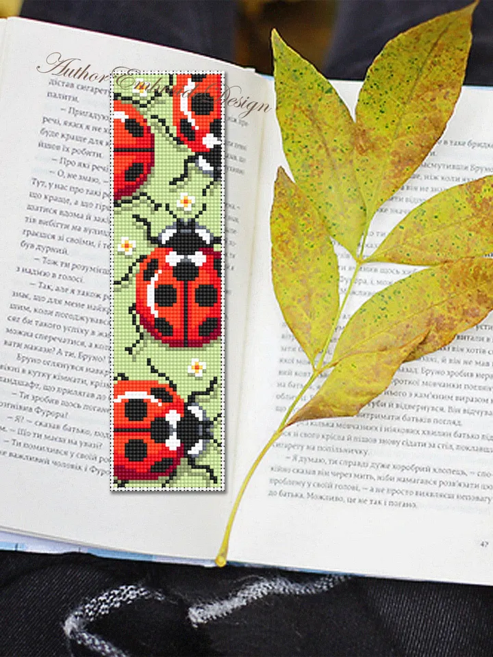Ladybug bookmark cross stitch pattern PDF download Red bug cross stitch chart, Cute bookmark pattern digital PDF, Ladybug ornament #B280