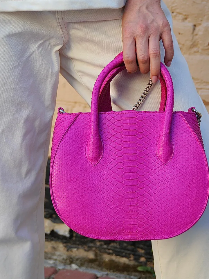 FAST DELIVERY Genuine python skin top handle fuchsia bag | handmade designer bags | exotic leather bags | summer classy elegant leatherbag |
