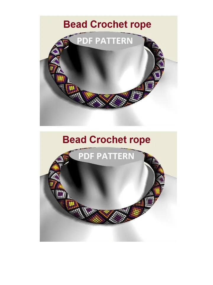 Bead crochet rope patterns for beading «Mosaic» necklace and bracelet. Instant Download, PDF fail