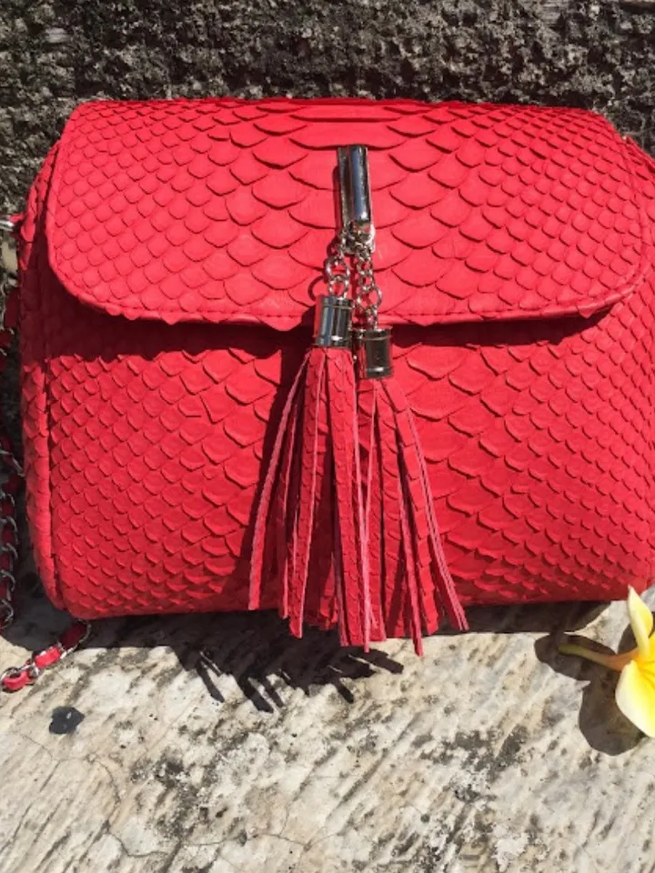 Genuine Python Skin Crossbody Bag | Chain Tassel red summer bag | Leather Woman Free Shipping Handmade Summer purse | exotic leather bag