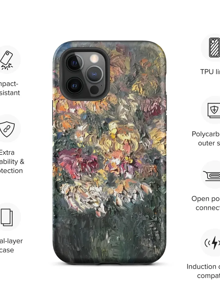 Chrysanthemums in a vase Tough iPhone case made with my original oil painting.