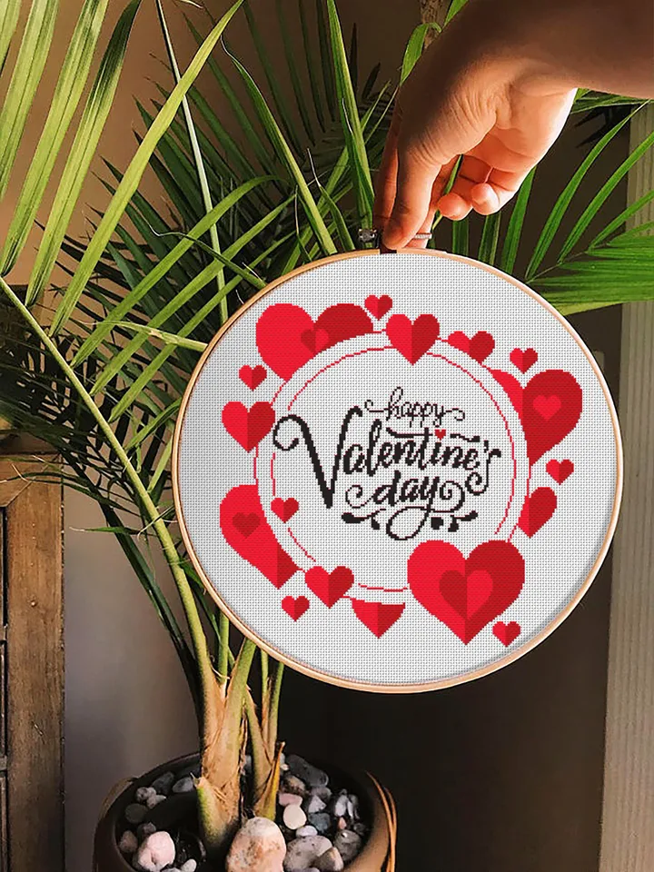 Happy Valentines day cross stitch pattern download PDF, Love quotes cross stitch chart, Cute heart embroidery PDF, Love lettering stitch #V3