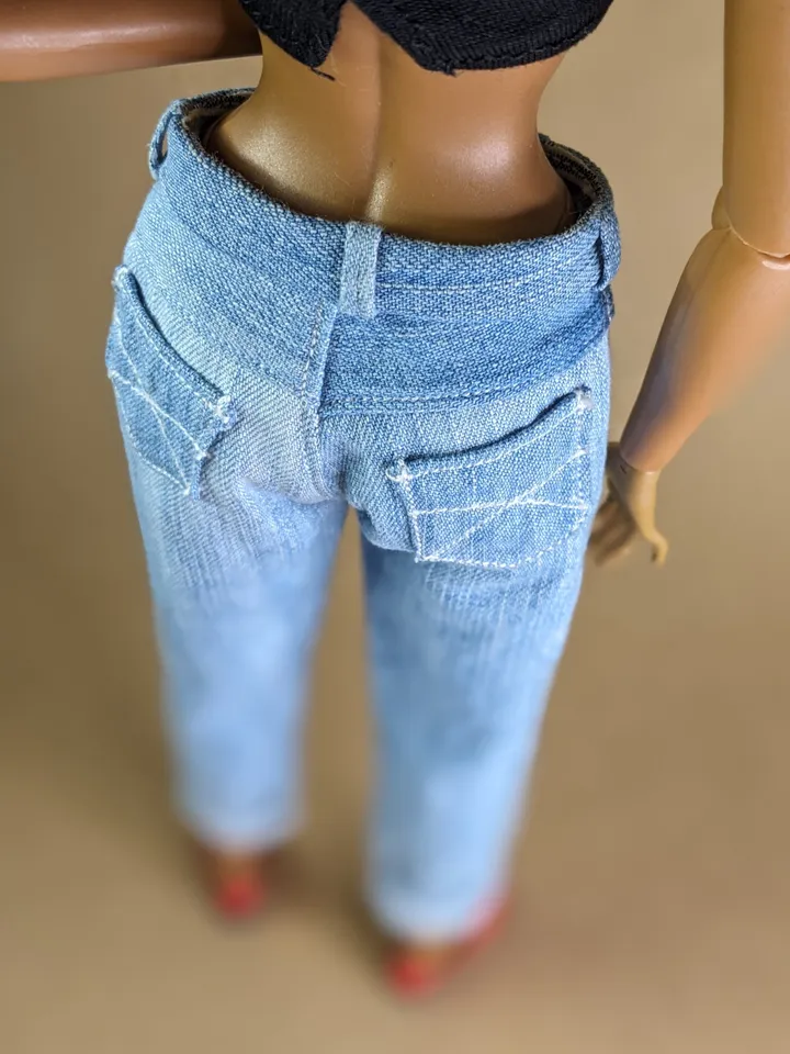 Handmade light blue Boyfriend jeans for 16 inch Fashion Royalty dolls (FR16)