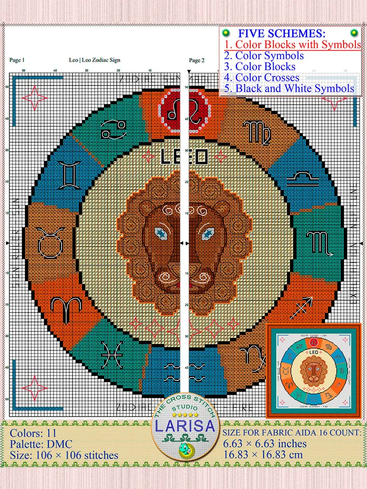 Leo Cross Stitch Pattern | Leo Zodiac Sign