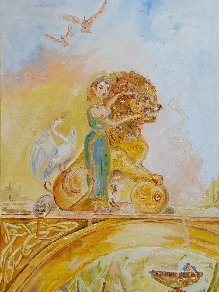 Oil painting on canvas "VIII Arcana Tarot "Strength"" 40x60cm (16x24inch)