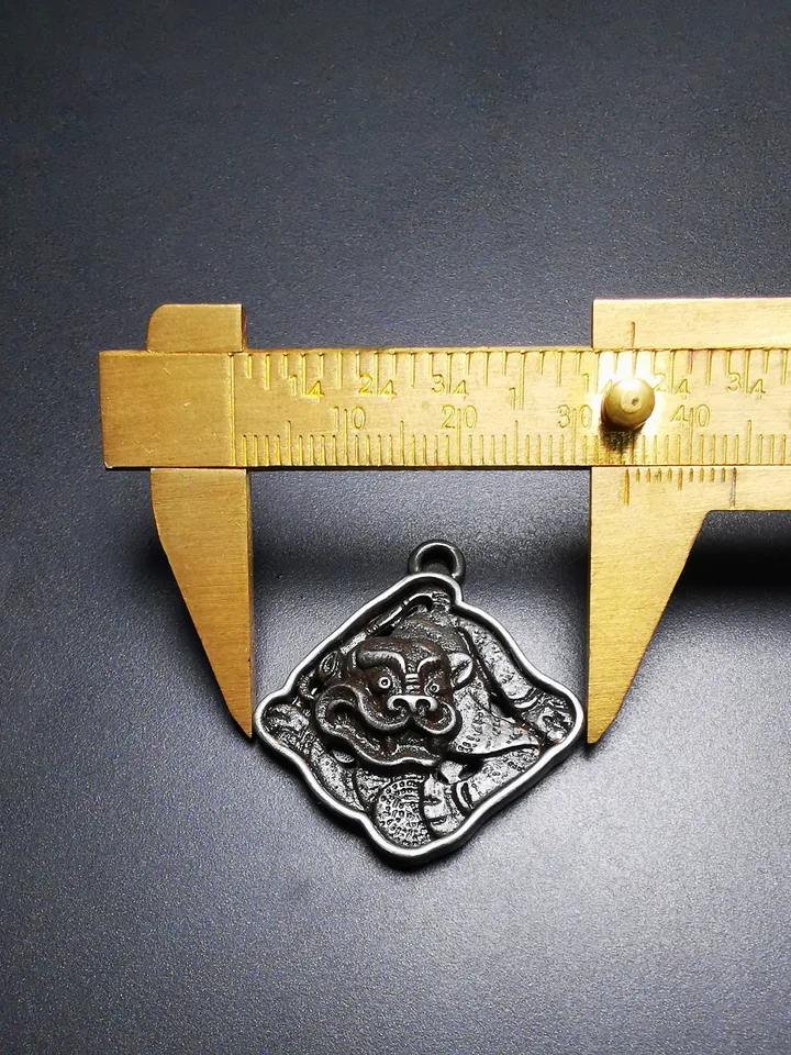 Gandhanra Antique Tibetan Buddhist Amulet,Tiger-the Four Dignities(Garuda,Tiger,Dragon,Lion),Buddhist Protective Talisman,Inlaid with Sliver
