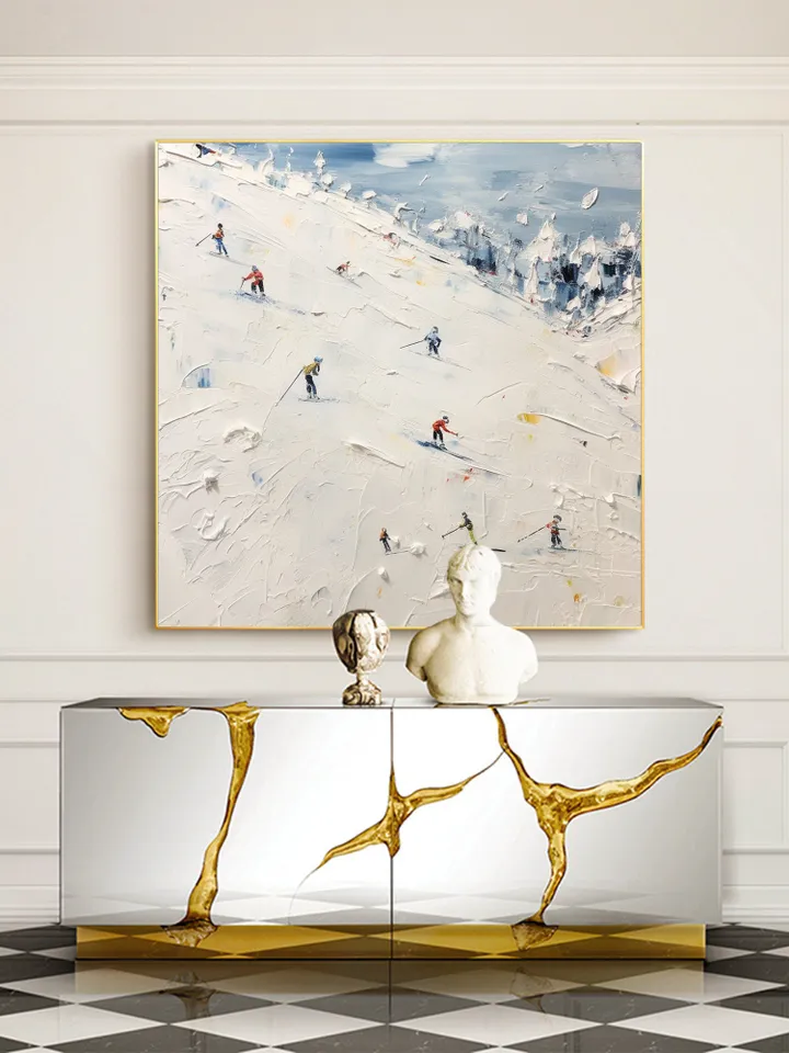Original Painting on Canvas, Ski Sport Oil Painting, Snow Scene Painting, Large Wall Art, Custom Painting, Home Decor, Living room Wall Art