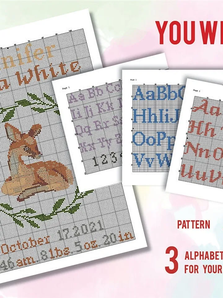 Deer Birth announcement cross stitch pattern, baby, personalized, boy girl nursery decor, counted, chart, gift DIY, embroidery, instant PDF
