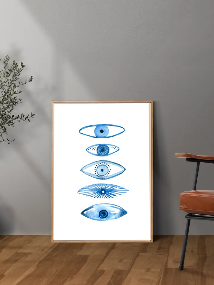 Evil Eye Print Blue Evil Eye Nazar Poster Evil Eye Wall Decor Abstract Eye Drawing Boho Eye Art Print Turkish Evil Eye Art Poster Best Gift