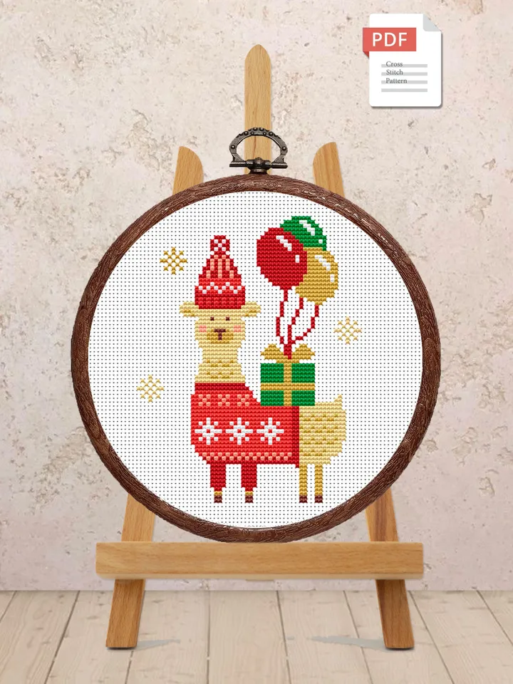 Christmas Lama Cross Stitch Pattern, Merry Christmas Cross Stitch Pattern, Christmas Animals Cross Stitch Pattern, Christmas Pattern #hld017