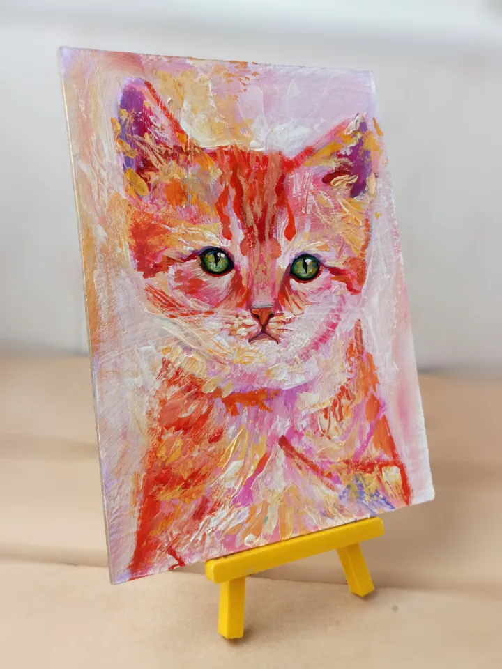 Pink Kitten. Original acrylic painting 6x8"