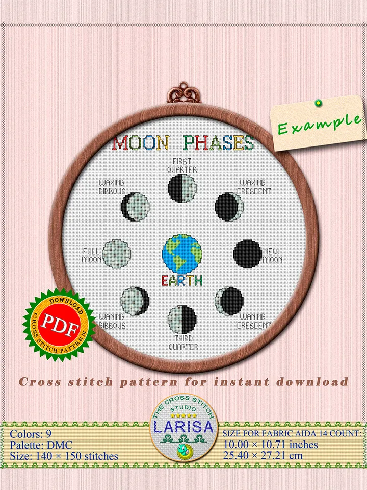 Moon Phases Cross Stitch Pattern | Lunar Phases Chart