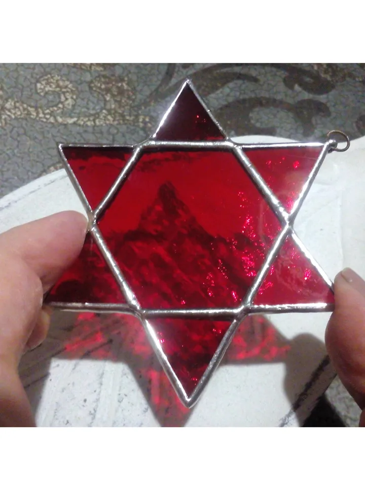 Star of David, Hanukkah, jewish star, Red snowflake suncatcher, new year tree toy,  seals of Solomon, star car hanger