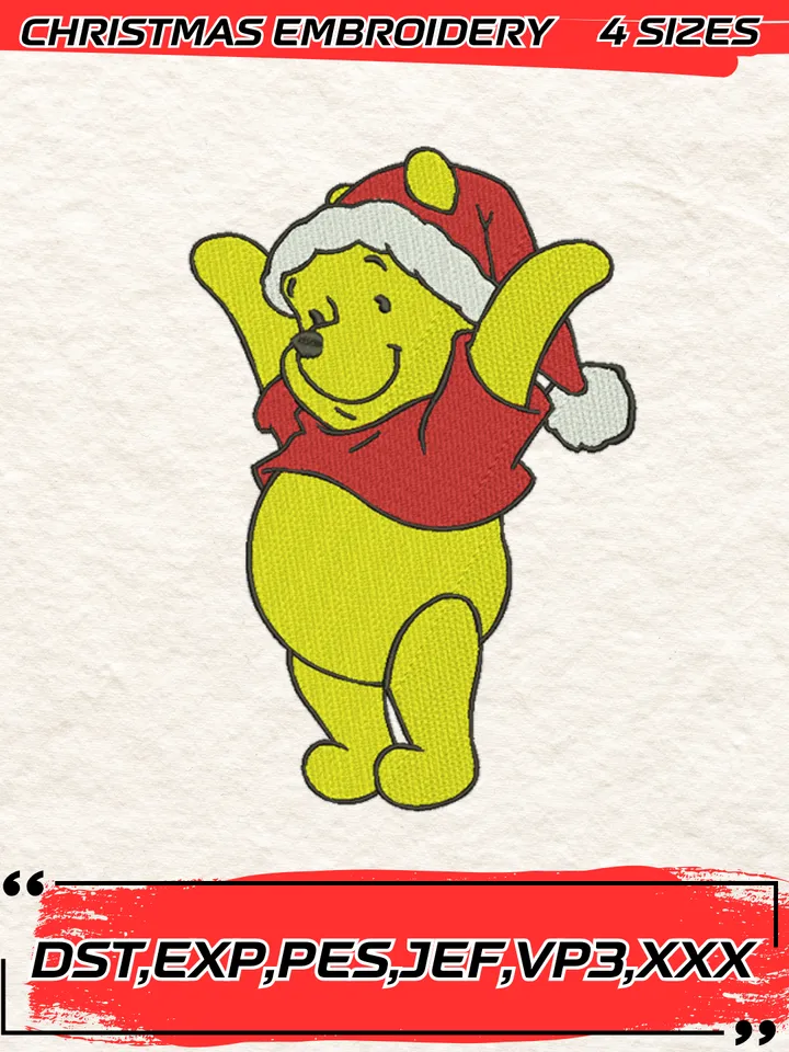 Winnie The Pooh Christmas Embroidery Design,Christmas Embroidery Design,4 Sizes, Digital Download