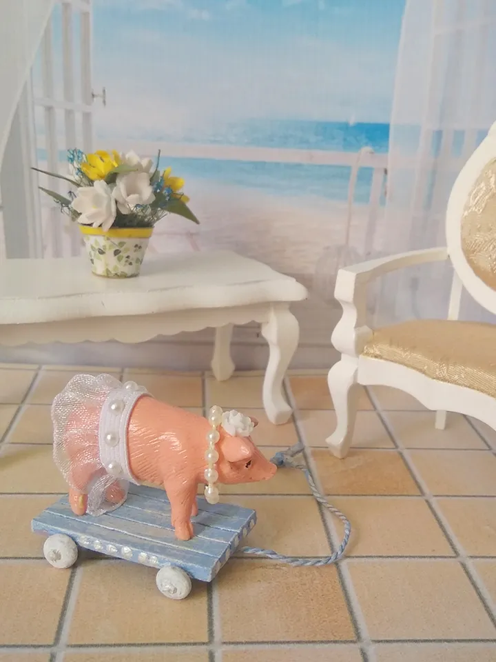 Pig on a cart. Toy for the doll.1:12 scale.