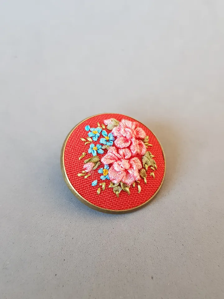 Ribbon embroidered brooch for her, hand embroidery jewelry