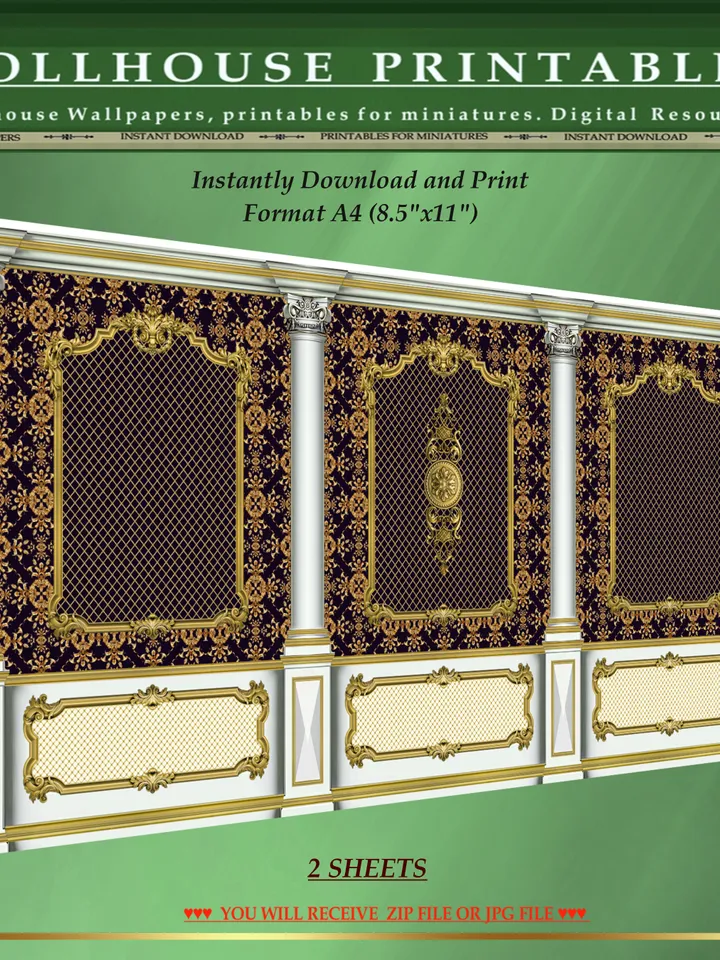 Wallpapers- Set 17-v11 | Printables for Dollhouses and Unique Miniature Projects | Digital Downloads | in Scale 1/12th