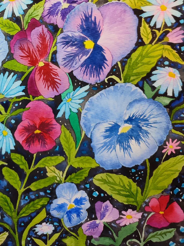 Author's watercolor painting "Pansies"
