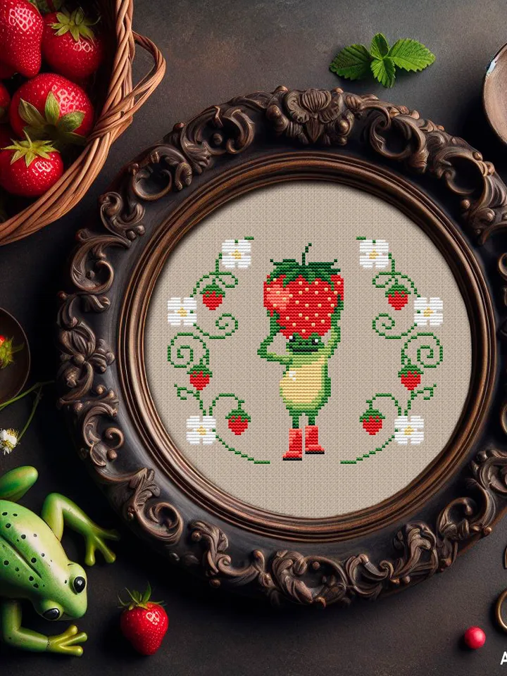 Motty Traveler Frog and The Tasty burden cross stitch pattern