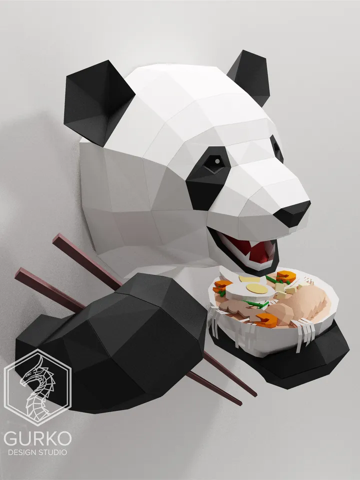 Funny Panda Papercraft, Bear, Digital Template, PDF Download, Gurko, Trophy, 3D Low Poly, Pepakura, DIY Origami, Paper Decor, DIY Gift