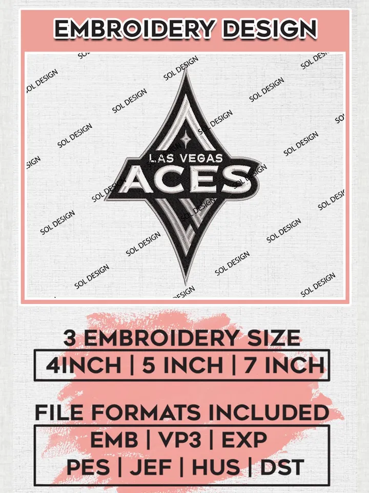 Las Vegas Aces Logo Embroidery Files, WNBA Las Vegas Team Embroidery Designs, Basketball Teams, 3 sizes, Machine embroidery designs, Digital Download