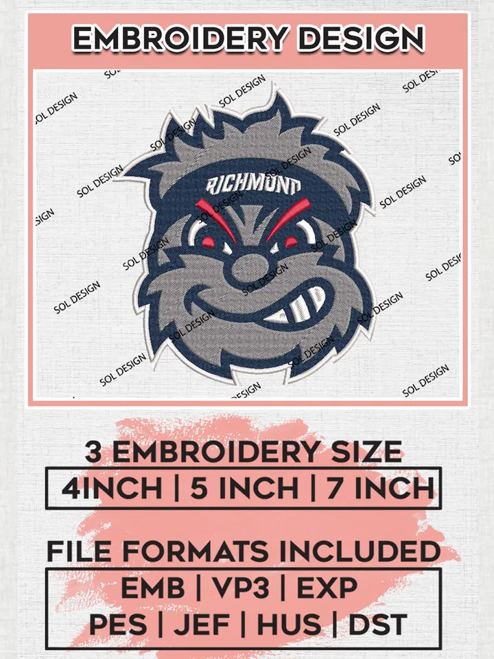 NCAA Richmond Spiders Team Head Mascot Logo Embroidery Design Files, NCAA Richmond Spiders Machine Embroidery, NCAA Teams, 3 sizes, NCAA Machine embroidery designs, Digital Download
